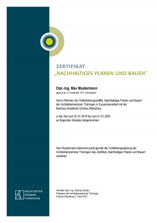 Zertifikat „Nachhaltiges Planen und Bauen“